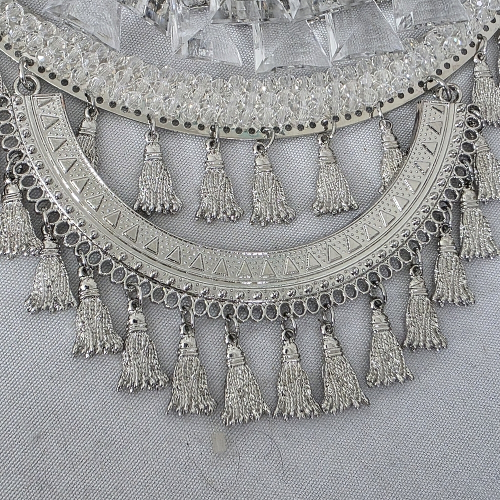 Large Statement Silver Boho Ethnic Bib Necklace A… - image 5